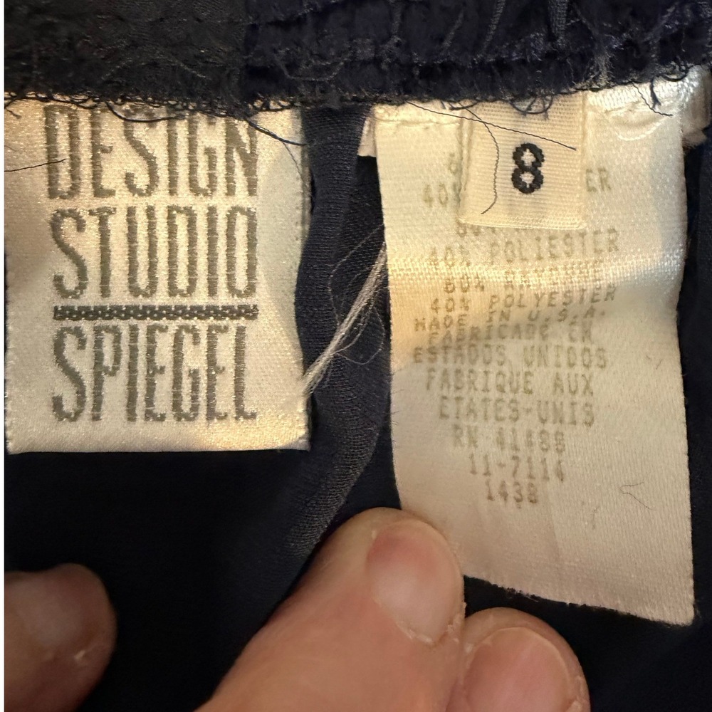 Vintage 8 Petite Navy Blue Burnout Velvet Floral Jacket Design Studio Spiegel - Picture 3 of 16
